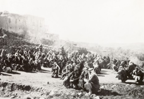 Searching a Palestinian village. The inhabitants of Al Sita are detained outdoors whilst British