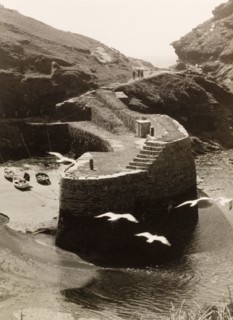 Harbour wall at Boscastle. A stone harbour wall at Boscastle, built to protect the village's