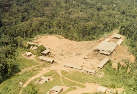 Aerial view of Kalinzu sawmill. Aerial view of a sawmill in Kalinzu Forest. A related caption