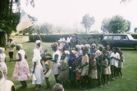 Christmas games. Children prepare for Christmas games outdoors at the Afro-Israel Mission.