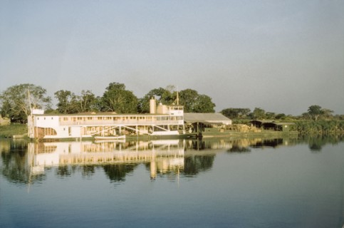 Paddle steamer at Atura. A rear-wheel paddle steamer on the River Nile. Atura, East Uganda, 1959.,