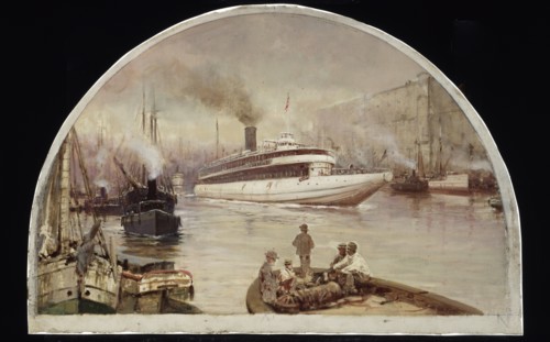The Chicago River at Lake Street Bridge, 1900.  Created by Earle, Lawrence Carmichael, 1845-1921