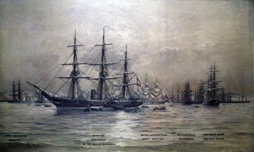 Confederate States Cruiser Shenandoah in the harbor of Melbourne, Australia, 1865.  Created by