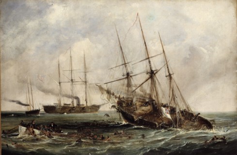 Destruction of the Confederate Steamer Alabama by the U.S. Ironclad Kearsarge, June 19th, 1864.