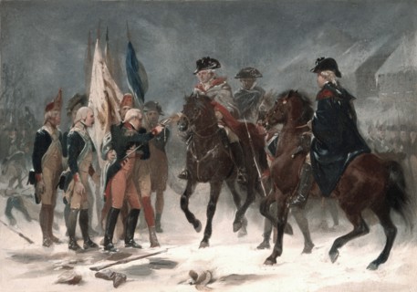 Surrender of Colonel Rall at the Battle of Trenton, 1776.  Created by Chappel, Alonzo, 1828-1887
