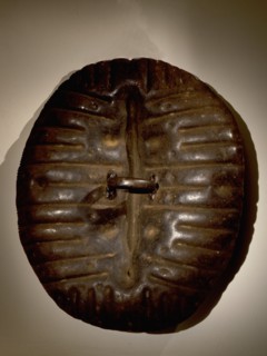 Shield made from tooled and moulded hippopotamus hide