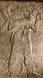 Winged protective spirit carrying a deer