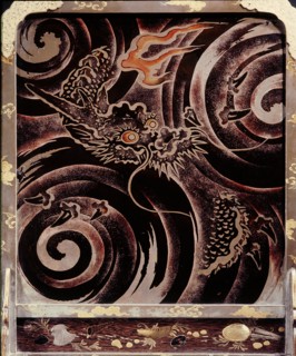 Lacquer screen with dragon design