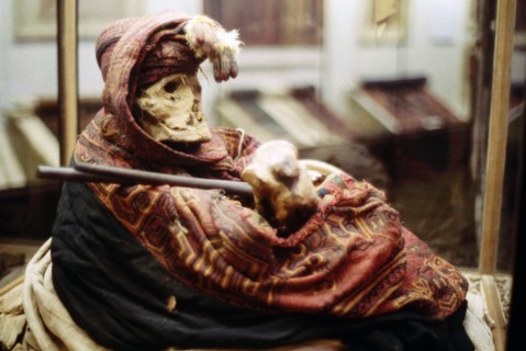 Peruvian mummy bundle from the Paracas/Nazca culture on the southern coast of Peru