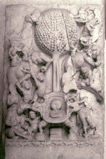 Relief depicting Maras attack on Buddha