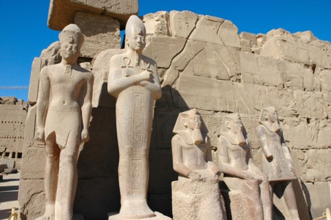 Five statues of pharaohs