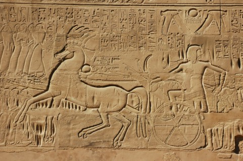 View of the giant relief decoration on the outside northern wall of the Great Hypostyle Court