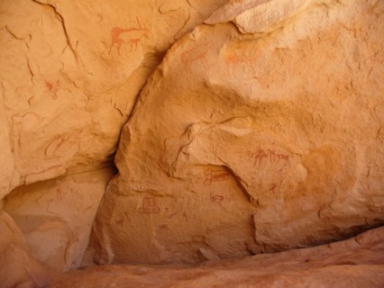 Rock painting with scene of everyday life from the Horse Phase