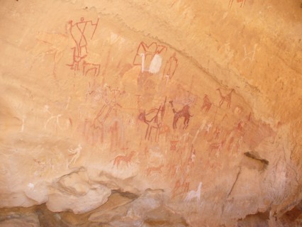 Rock painting with scene of everyday life from the Horse Phase