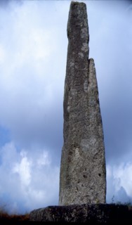 The Tristan Stone, also known as the Dunstan Stone, a memorial to the hero Tristan which stands beside the raod near the Cornish town of Fowey