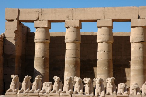 Ram headed sphinxes with statuettes of Ramesses II between their legs
