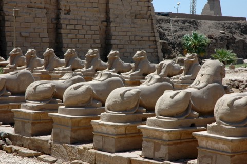 The Processional Way flanked by ram headed sphinxes with statuettes of Ramesses II between their legs