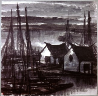 Painting by Lin Feng mien:Fishermens Houses in the Harbour (loose sheet)