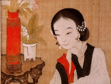 Painting of a woman on a balcony