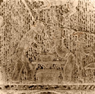 Brick from a tomb structure impressed with design depicting a kitchen scene