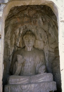 The Longmen cave temple complex which extends for about 1000m along the Yi River