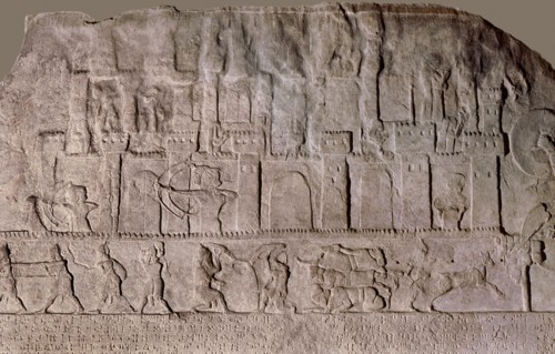 Detail of a relief depicting the troops of Tiglath Pileser III attacking a Phoenician or Syrian city