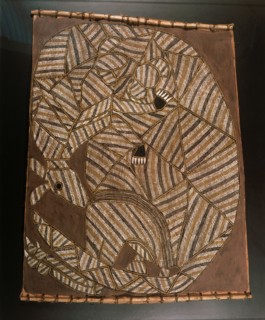 Bark painting in X ray style depicting a kangaroo