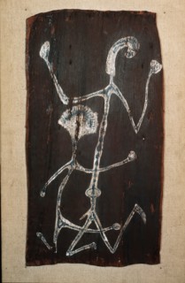 Bark painting depicting copulating figures
