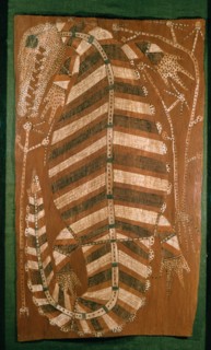 Aboriginal bark painting depicting a crocodile