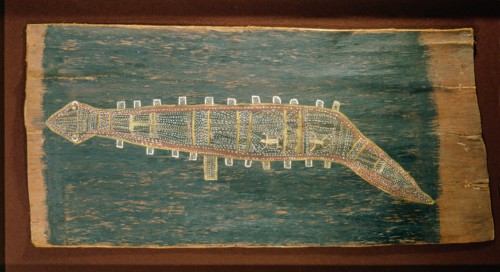 Aboriginal bark painting depicting a lizard