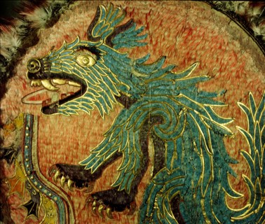 Featherwork shield, almost certainly the ceremonial shield of Ahuitzotl who preceded Montezuma as Great Speaker
