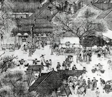 A detail of a scroll called Going Up the River at the Qingming (Spring) Festival by Zhang Zeduan