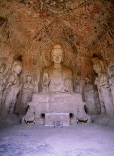 The Longmen cave temple complex which extends for about 1000m along the Yi River