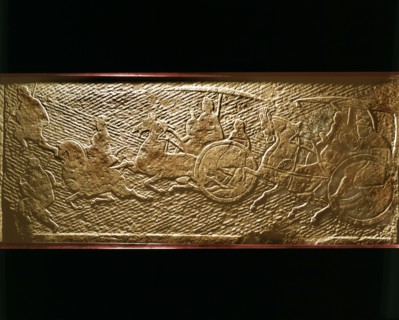Brick from a tomb structure impressed with design of chariots