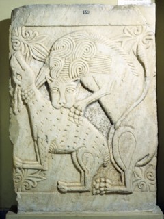 Relief carving of a lion devouring a gazelle