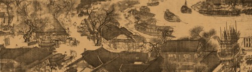 A detail of a scroll called Going Up the River at the Qingming (Spring) Festival by Zhang Zeduan