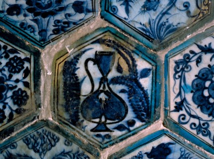 Mismatched Iznik style tiles from a wall panel