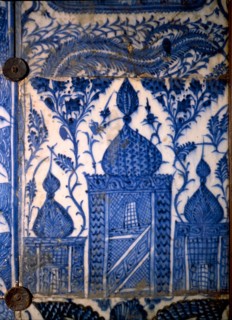Mismatched Iznik style tiles from a wall panel