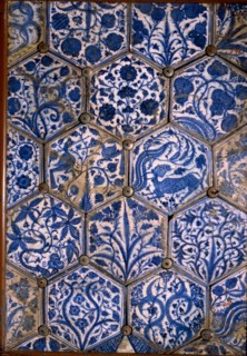 Mismatched Iznik style tiles from a wall panel