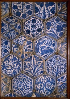 Mismatched Iznik style tiles from a wall panel