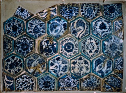 Mismatched Iznik style tiles from a wall panel