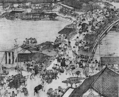 A detail of a scroll called Going Up the River at the Qingming (Spring) Festival by Zhang Zeduan