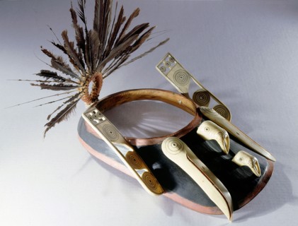 A visor such as this would have been worn by Aleuts and Southwest Alaskan Eskimos while hunting in Kayaks