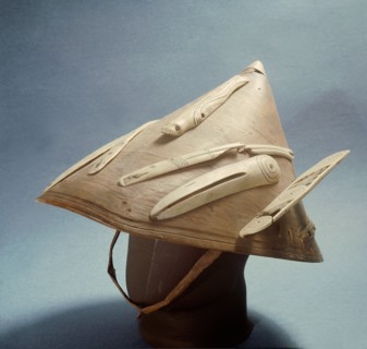 Sea hunters hat made from a single piece of birch bark that protected the eyes from the Arctic sun