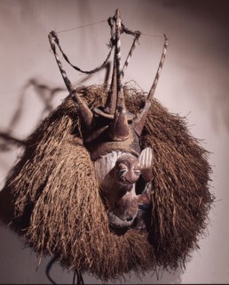 Masks known as Mbala are danced during ceremonies following the initiation of boys marking their circumcision and transition to adult status