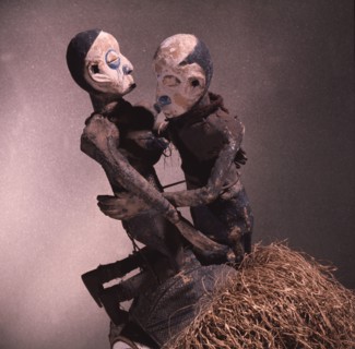 Masks known as Mbala are danced during ceremonies following the initiation of boys marking their circumcision and transition to adult status