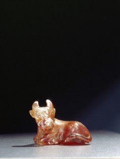 Cornelian amulet of a seated bull