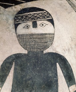 Detail of a pottery bowl painted with a human figure