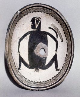 Pottery bowl with drawing representing childbirth