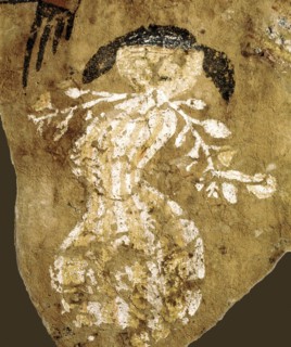 Rare wall painting depicting a woman dancer holding twigs